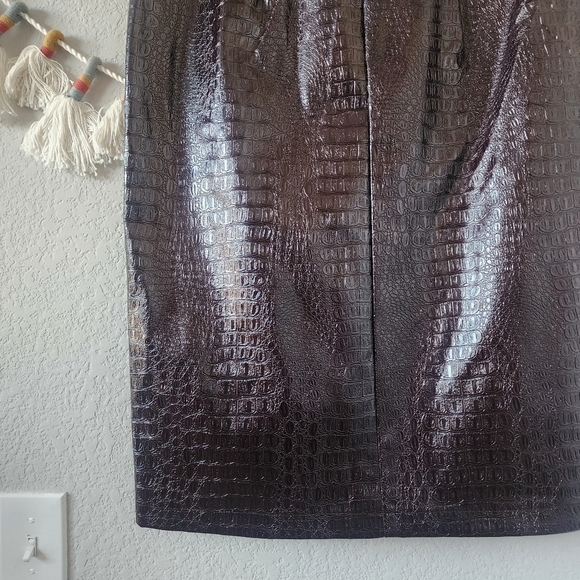 Rachel Comey Faux Leather Croc Chocolate Brown Button Down Midi Aline Skirt 16 - Picture 7 of 12